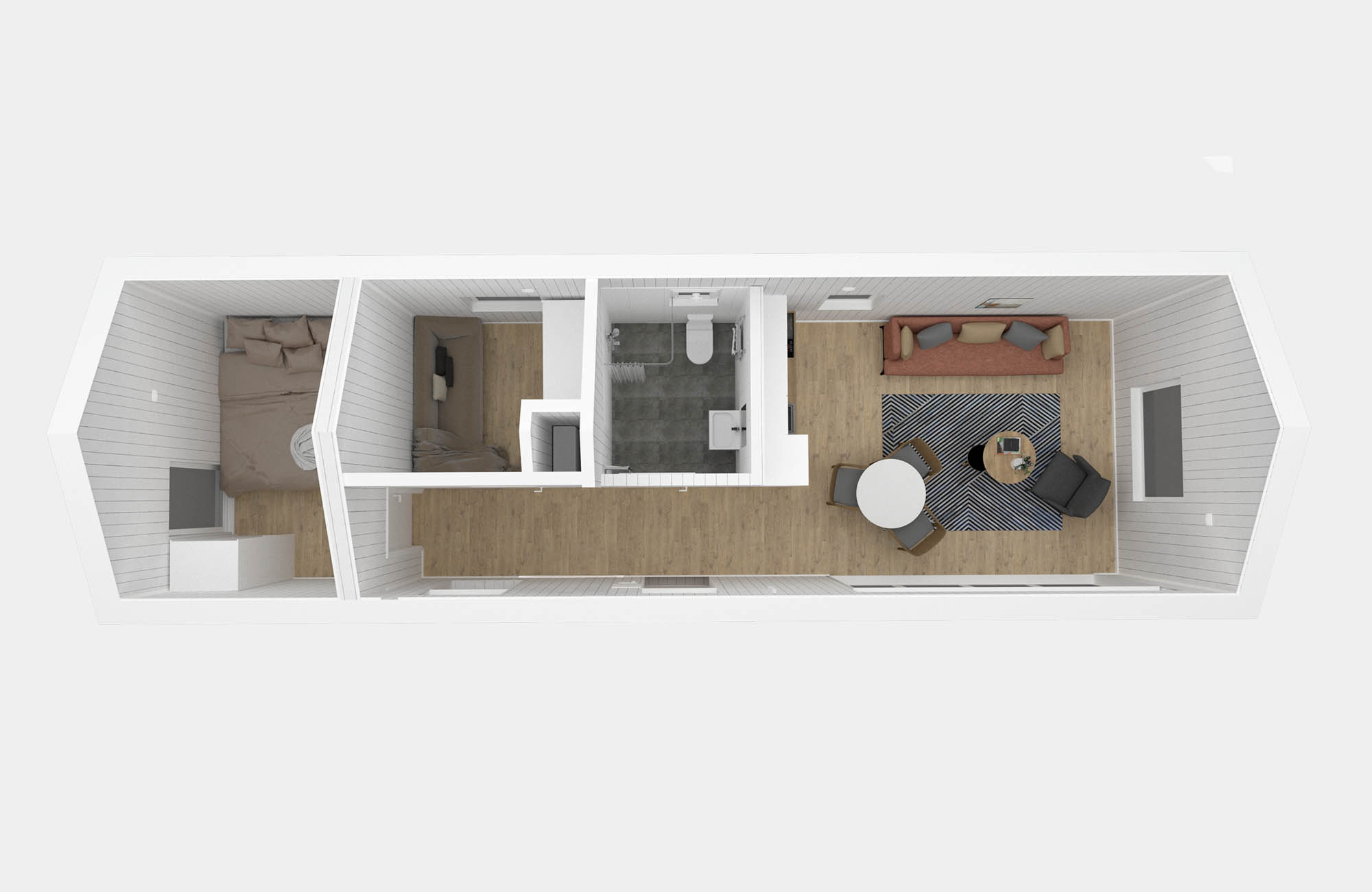 EX50.1 modulinio namo 3D planas su trimis kambariais – HouseModul